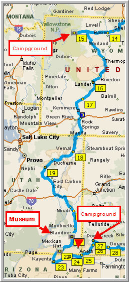 Route map from Wyoming to Colorado
