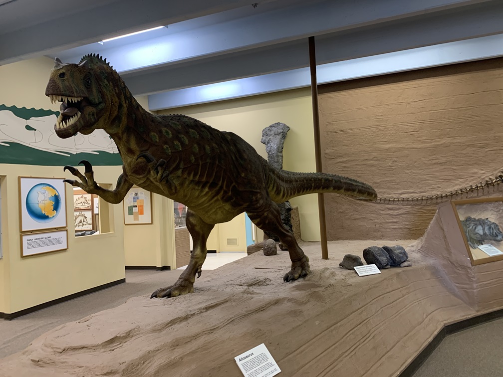 Dinosaur model display at The Dinosaur Museum